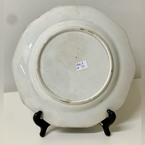 19th Century Vtg Gaudy Ironstone 10 Sided Flow Blue Copper Lusterware Plate - Picture 11 of 15